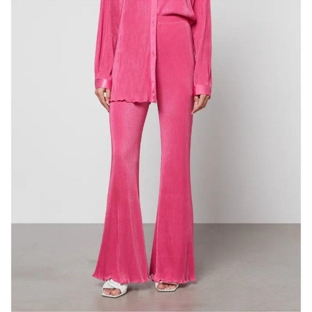 SLEEPER Origami Pleated Pull On Wide Leg Pants Size Large Pink Elastic Waistband